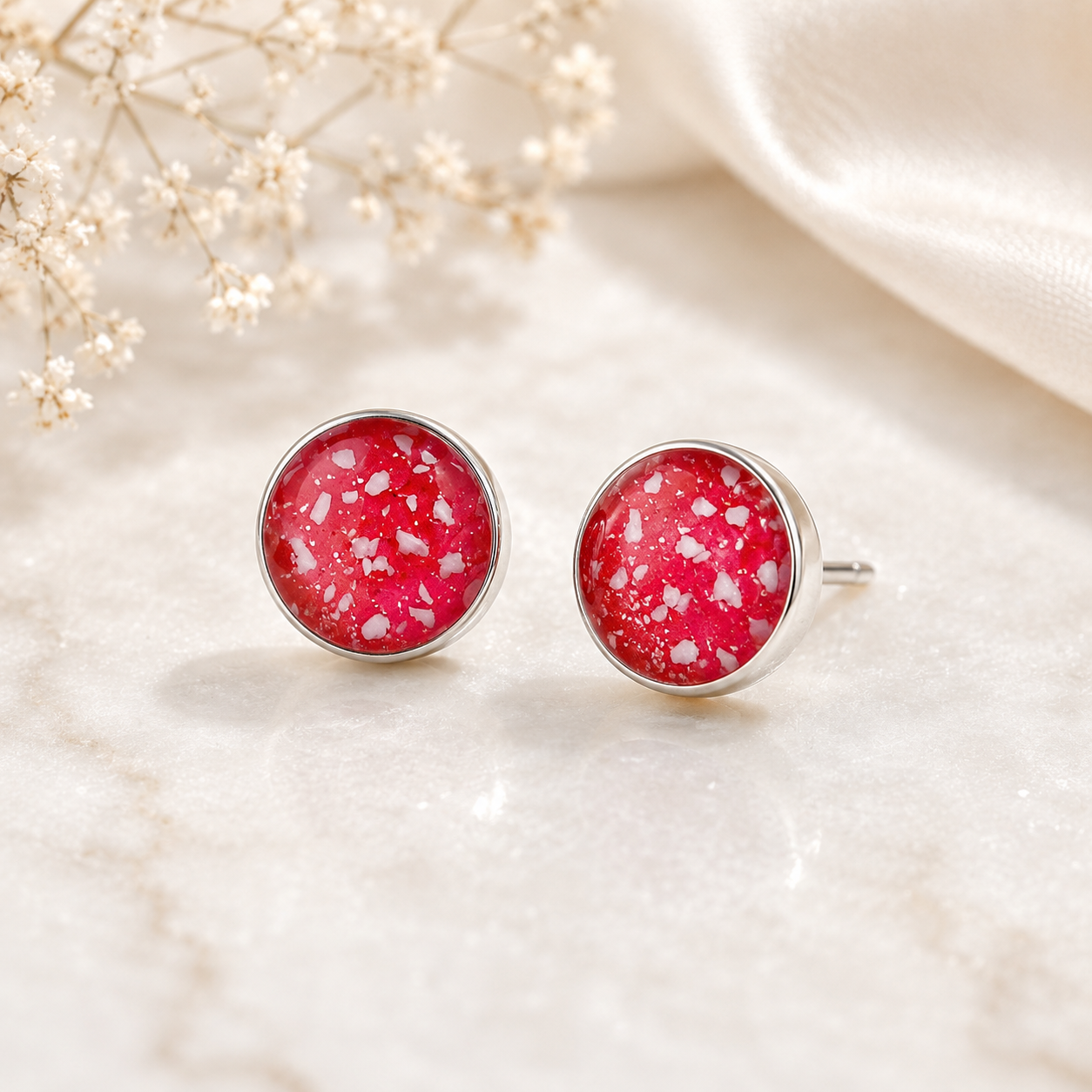 Cremation Ashes or Hair Memorial Resin 5mm Sterling Silver Cabachon Earrings.