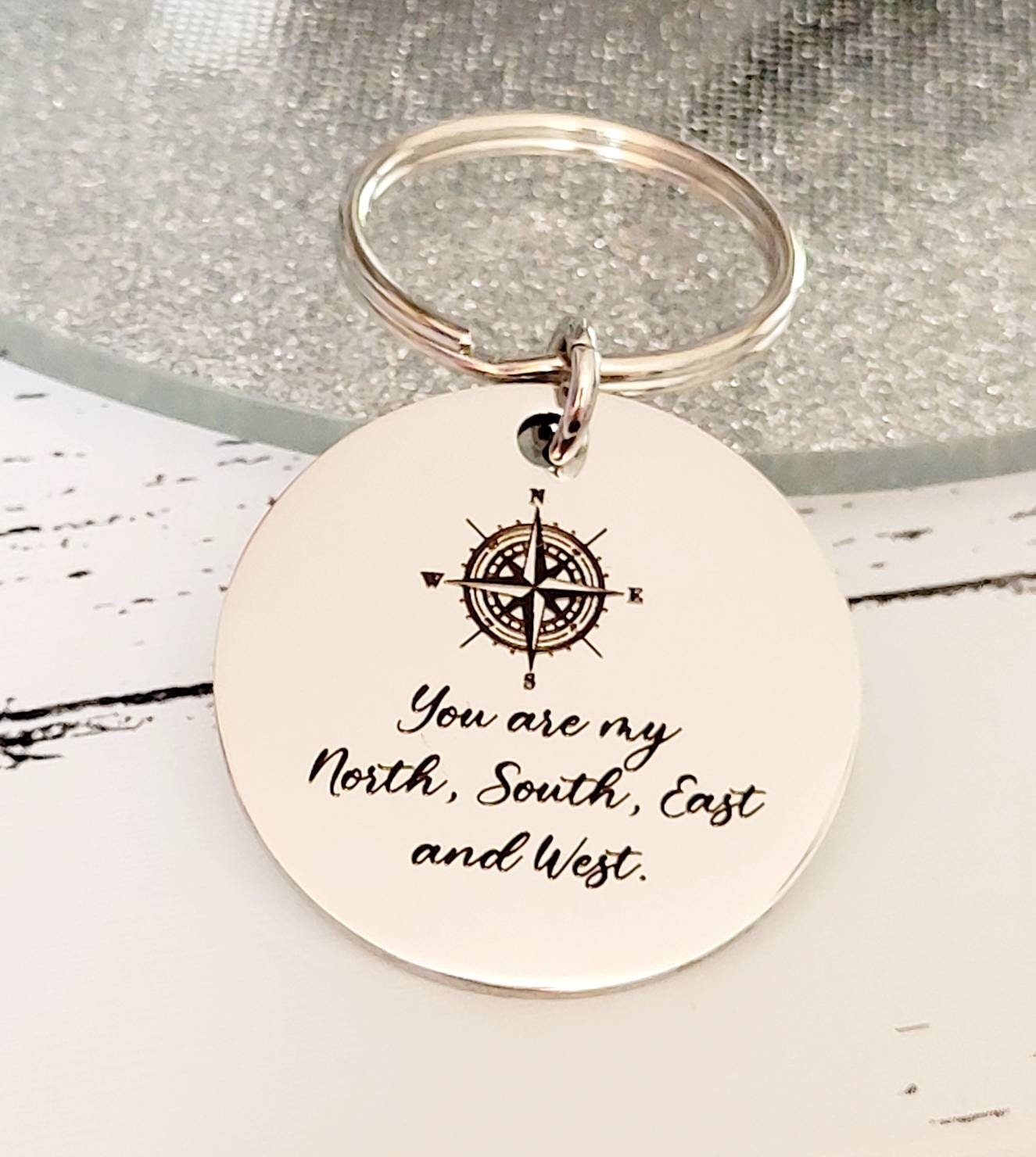 Compass Keyring. With optional message on the back.