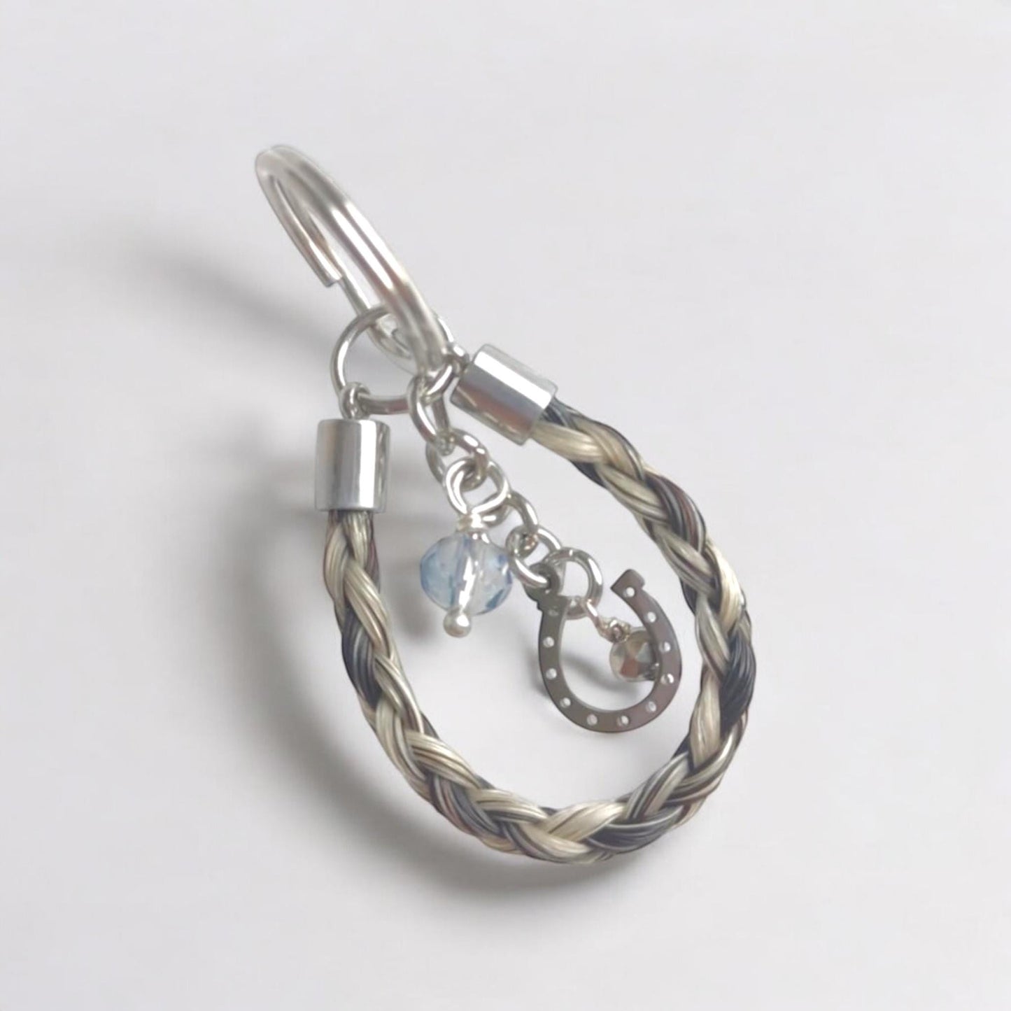 Horse hair / tail woven Keyring with engraved heart fob. Text or photo engraved