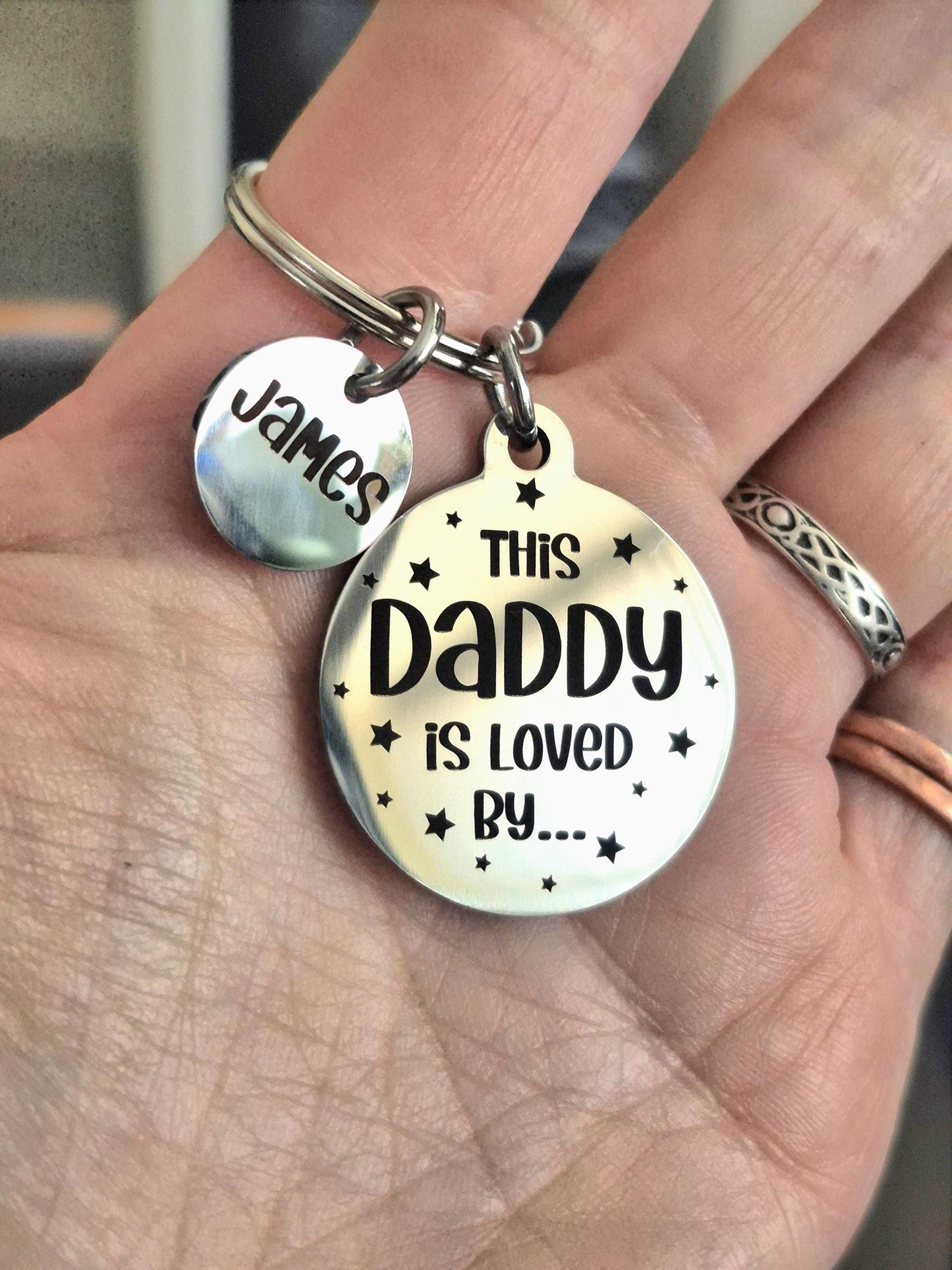 This Daddy is loved by... keyring, Can be personalised to Grandad, uncle etc.