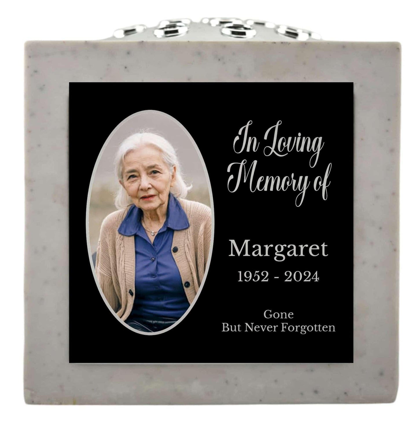 Personalised Pet Photo Memorial Rose Bowl Grave Vase WHITE with Silver Lid | Custom In Loving Memory Pet Loss Tribute |Dog Cat Memorial Vase