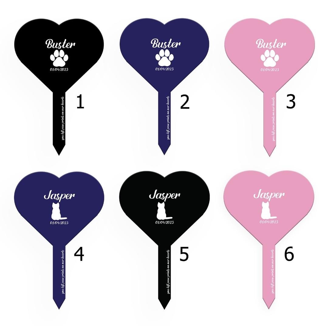 Personalised Heart Pet Memorial Stake for Dog or Cat | Custom In Loving Memory Grave Marker | Outdoor Pet Loss Tribute Sign