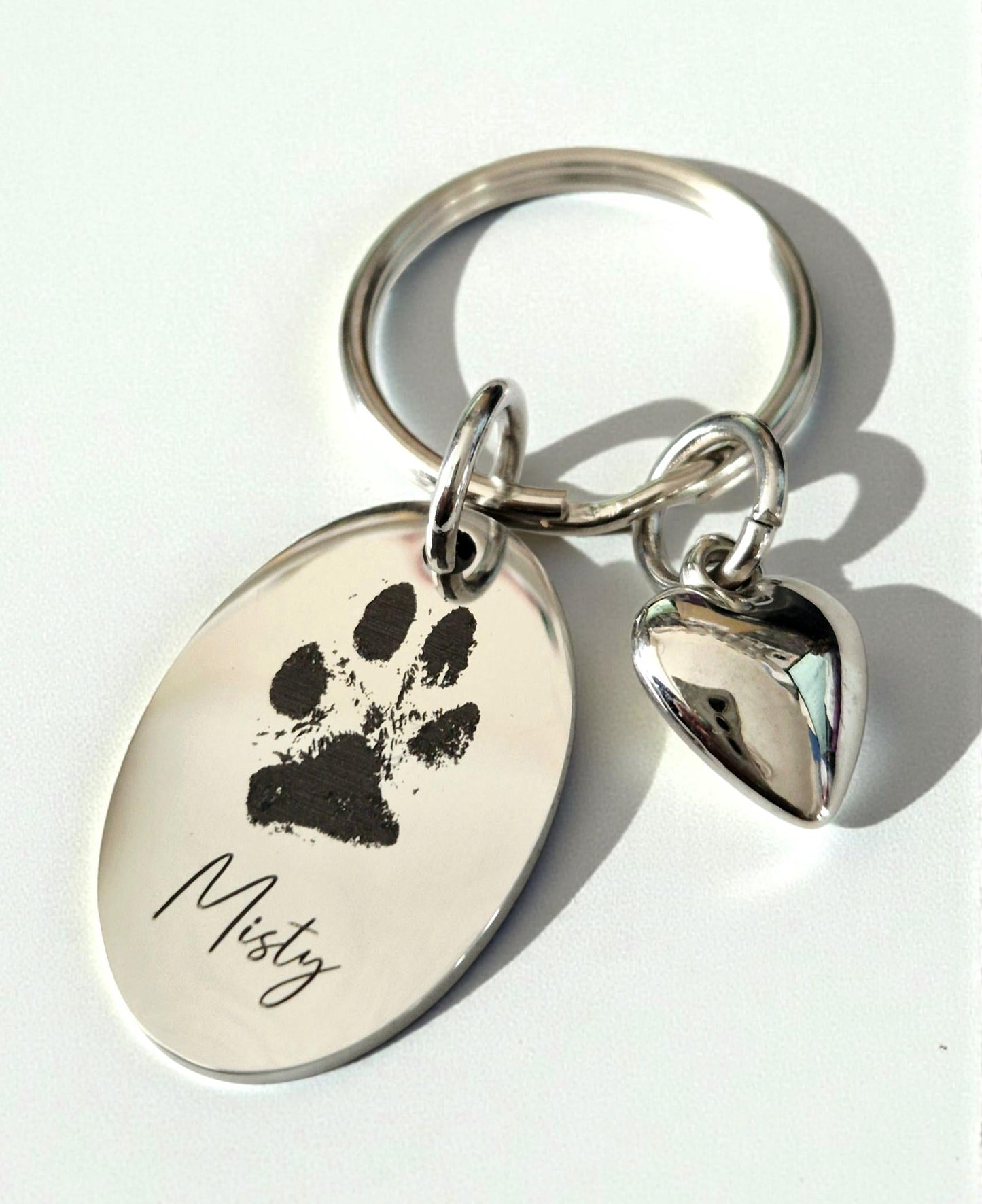 Personalised Oval Keyring | 30x25mm Stainless Steel Photo or Paw Print Engraved Keychain | Memorial Gift Keepsake