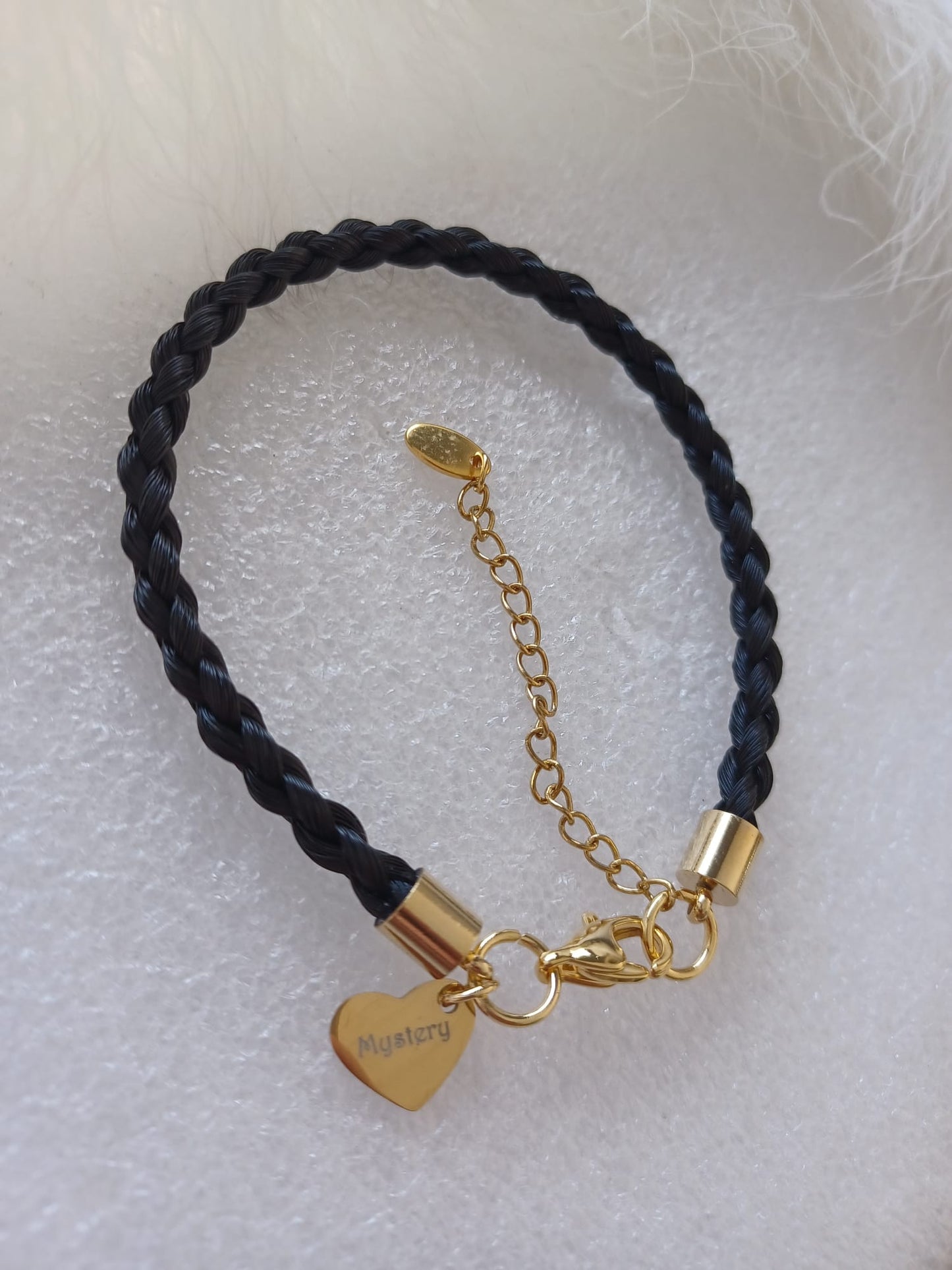 Horse hair / tail woven bracelet with engraved heart fob.