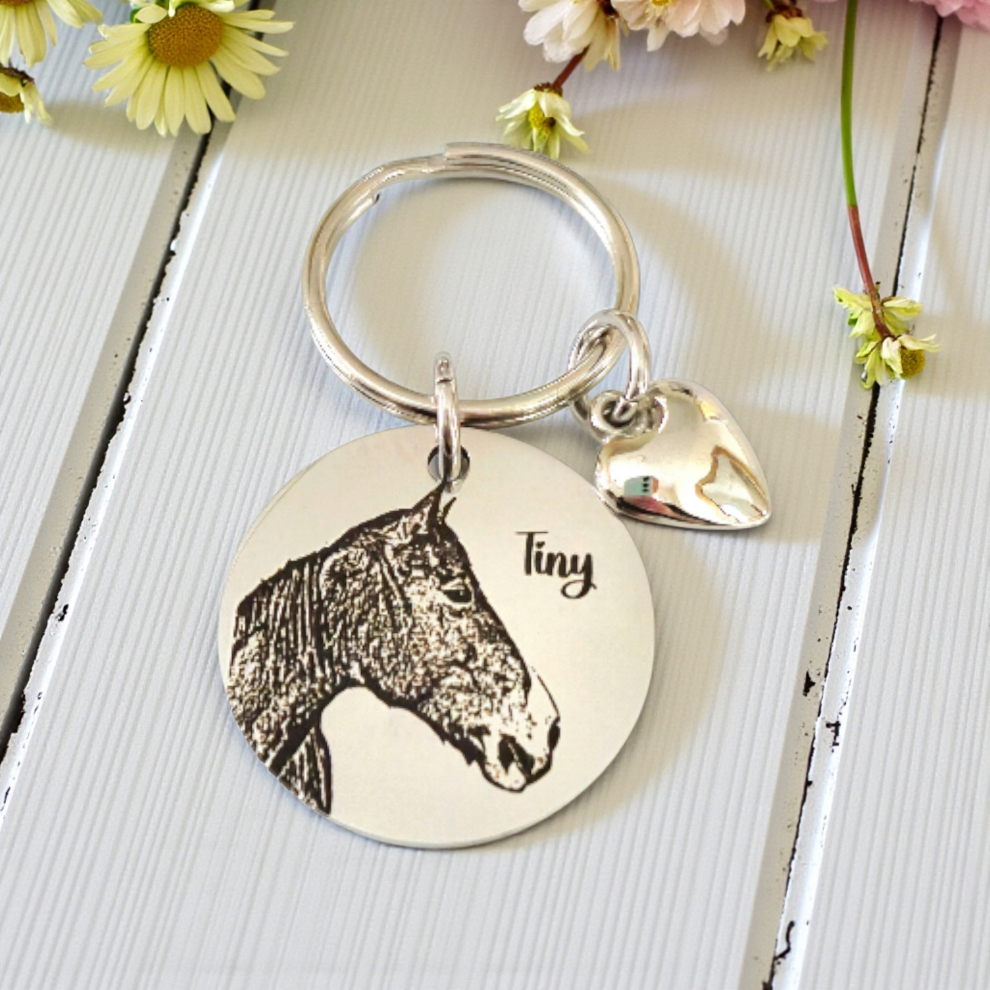 Horse Photo Keyring – Equestrian Gift, Engraved Stainless Steel Keychain, Personalised Keepsake