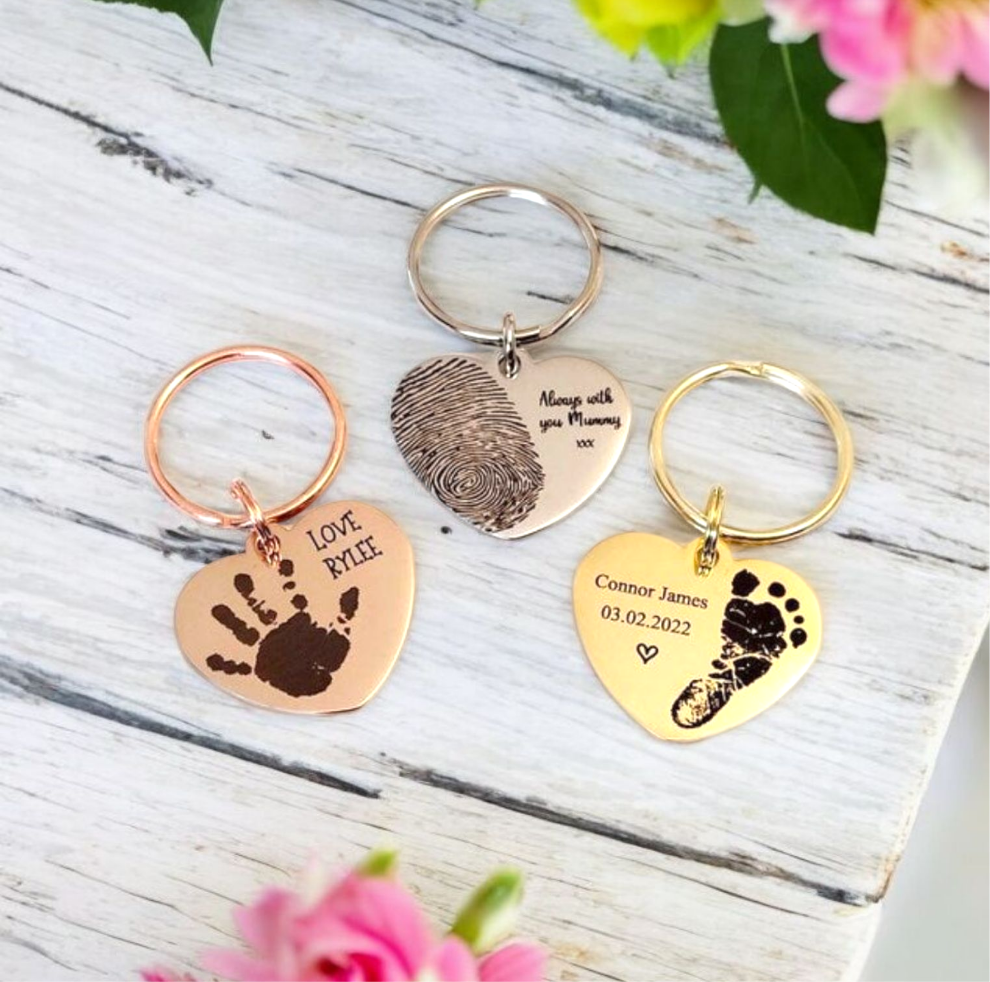 Actual handprint, footprint or fingerprint keyring. From any photo.