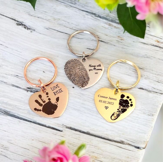 Actual handprint, footprint or fingerprint keyring. From any photo.