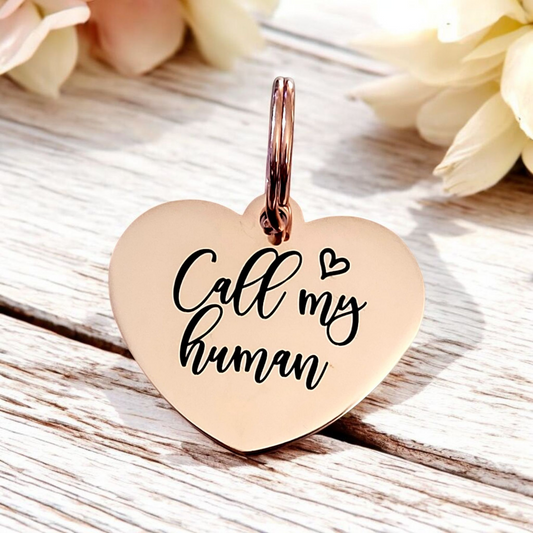 Heart shaped pet ID tags, laser engraved, various fonts to choose from.