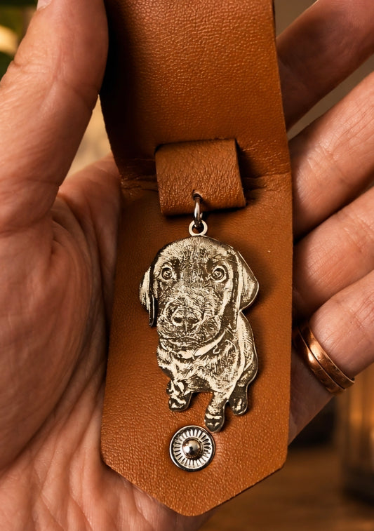 Personalised Photo Cut-Out Keyring in Leather Case | Custom Pet, Vehicle & Portrait Keyring | Engraved Keepsake Gift