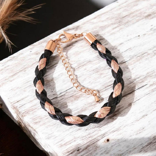 Horse hair / tail woven bracelet with ribbon.