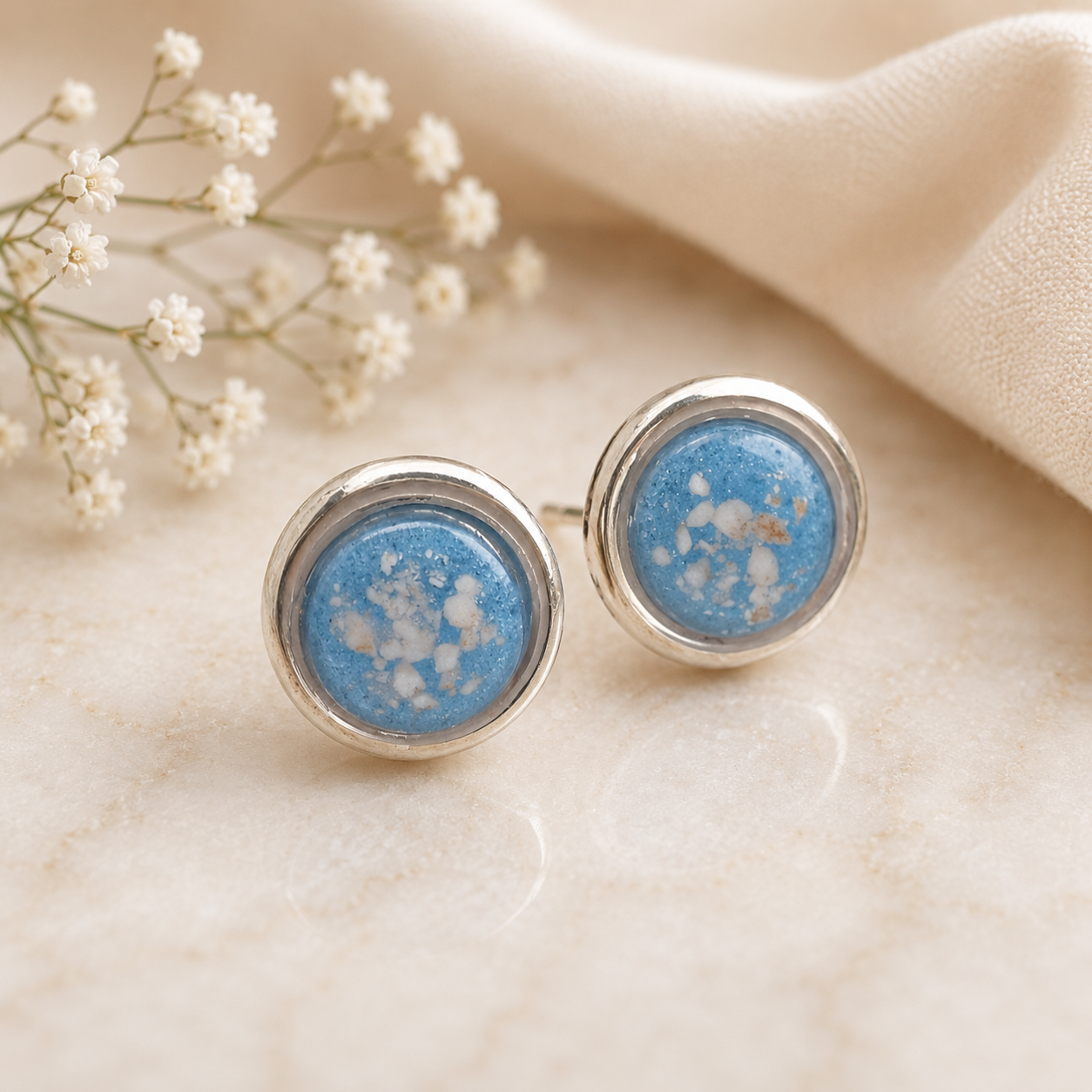 Cremation Ashes or Hair Memorial Resin 8mm Sterling Silver Cabachon Earrings