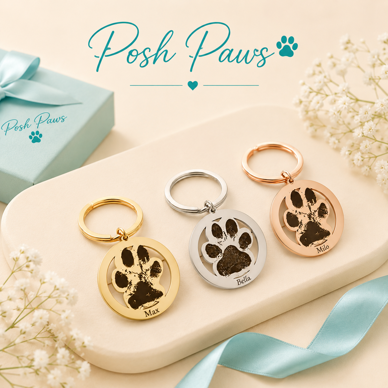 Custom cut paw or nose print keyring.