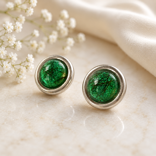 Cremation Ashes or Hair Memorial Resin 8mm Sterling Silver Cabachon Earrings
