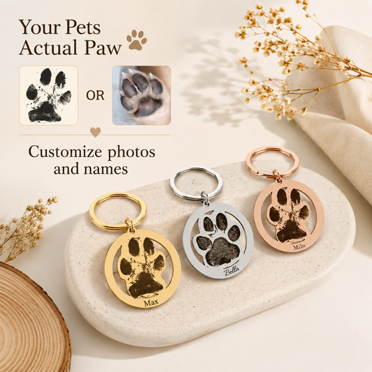 Custom cut paw or nose print keyring.