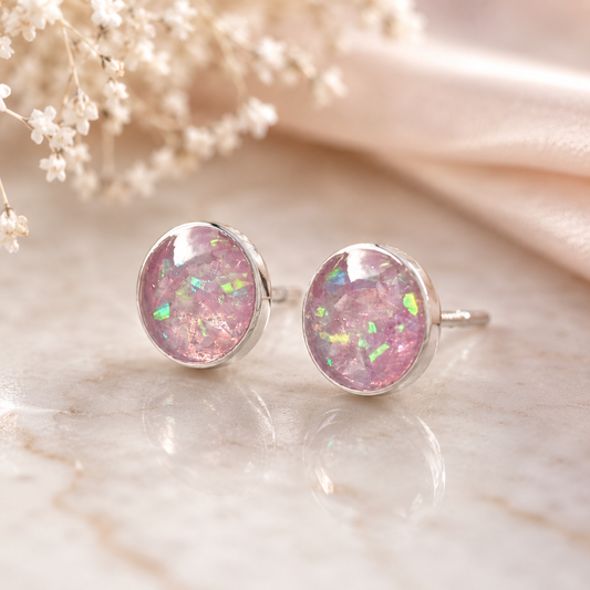 Cremation Ashes or Hair Memorial Resin 5mm Sterling Silver Cabachon Earrings.