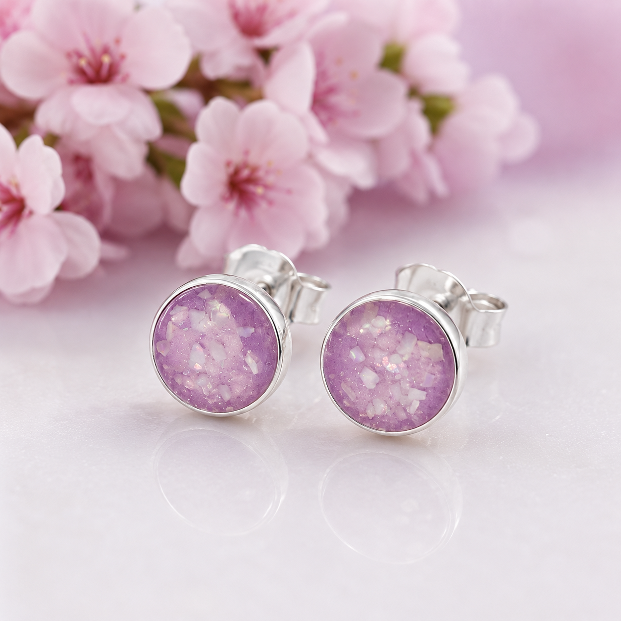 Cremation Ashes or Hair Memorial Resin 5mm Sterling Silver Cabachon Earrings.