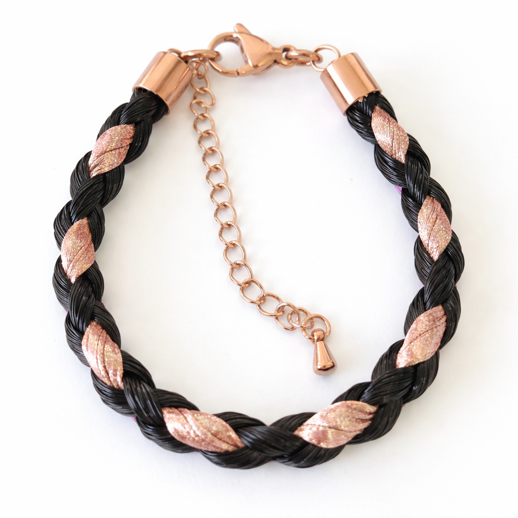 Horse hair / tail woven bracelet with ribbon.