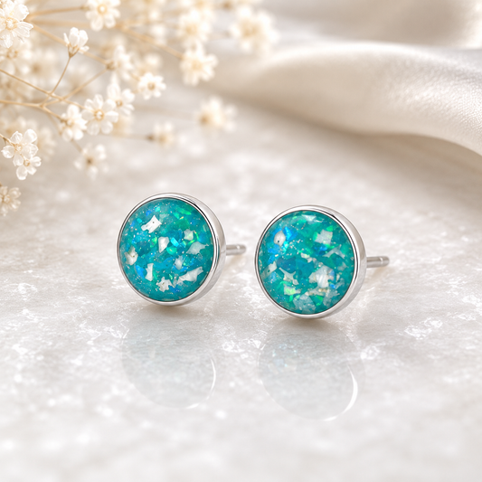 Cremation Ashes or Hair Memorial Resin 5mm Sterling Silver Cabachon Earrings.