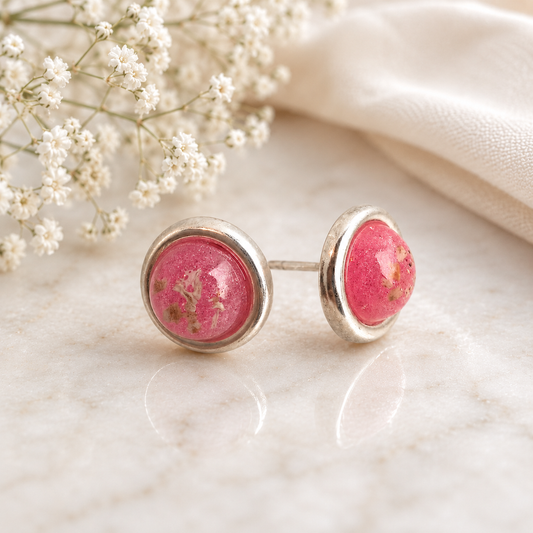 Cremation Ashes or Hair Memorial Resin 8mm Sterling Silver Cabachon Earrings