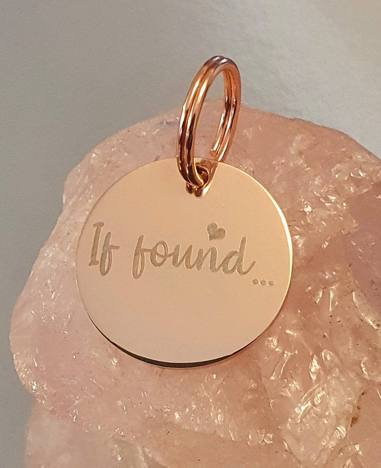 If found.. . dog / cat ID tag,  rose gold, gold and silver