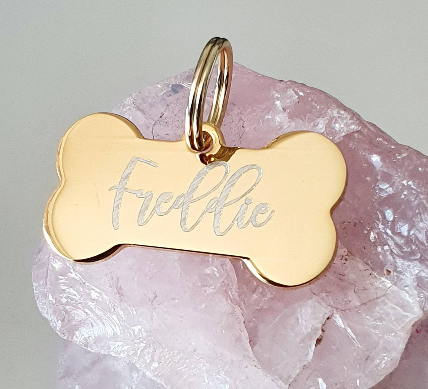 Bone pet tags engraved, available in silver, gold, rose gold, black, rainbow and blue