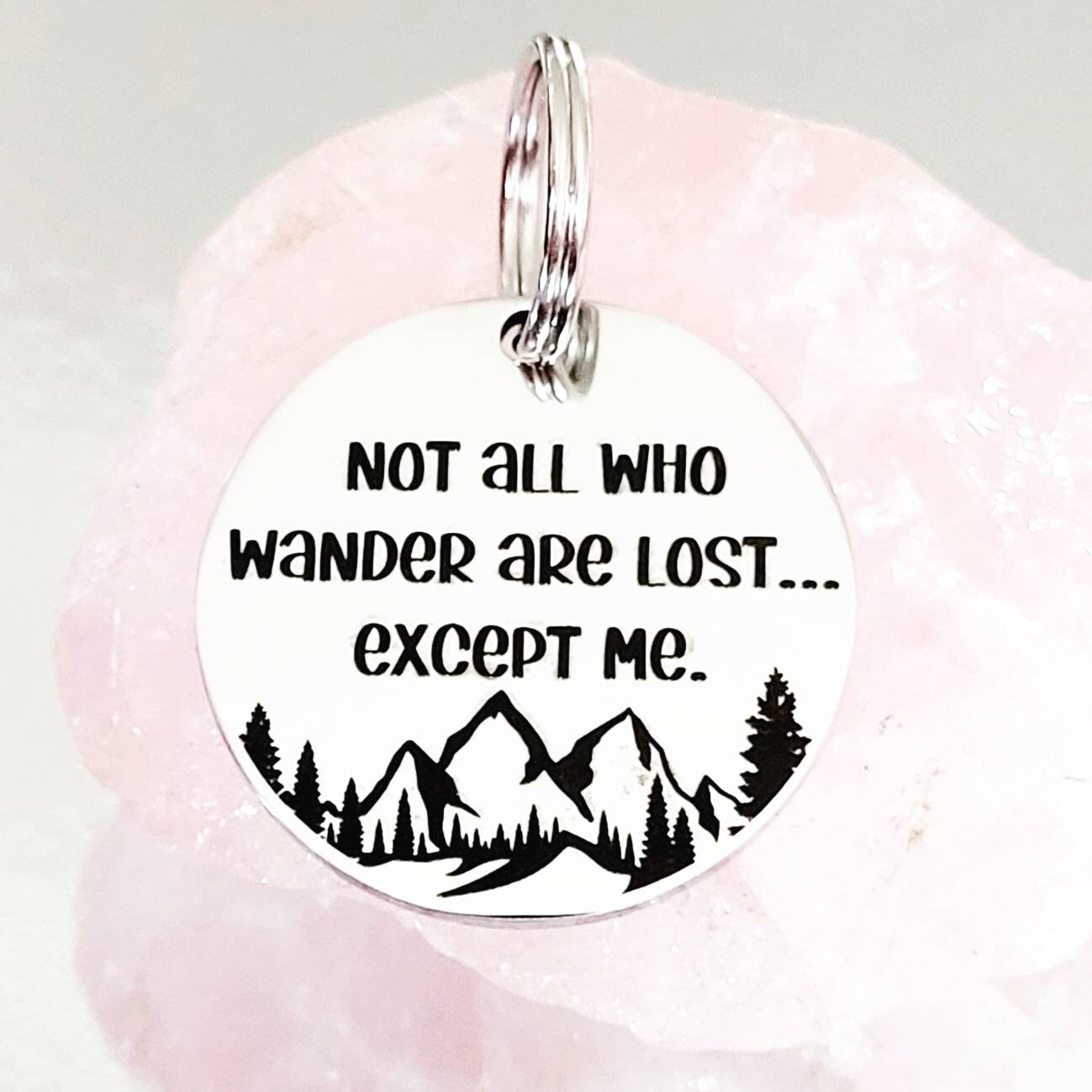 Not all who wander are lost, mountain design pet ID tag, laser engraved, available in silver, gold, rose gold  and Black.
