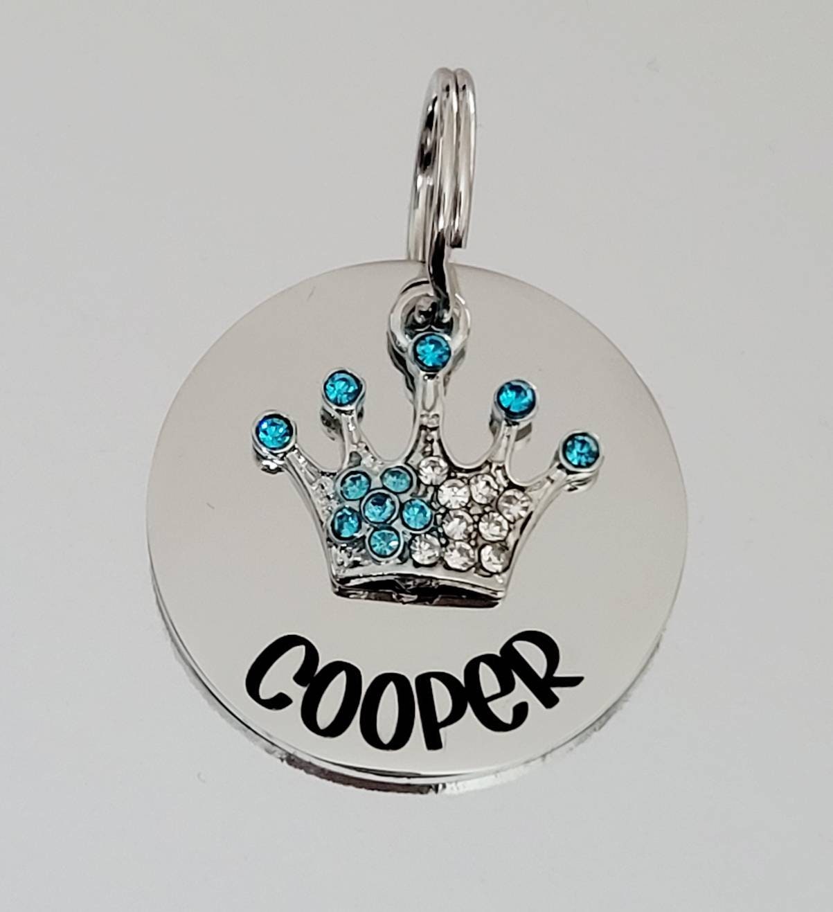 Prince Princess pet ID tag,  stainless steel available with blue crown.