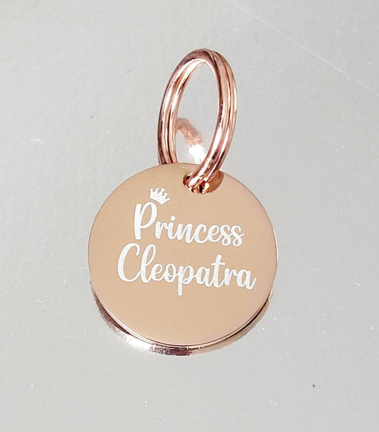 Tiny 20mm cat or puppy ID tags laser engraved,  stainless steel available in silver, gold and rose gold
