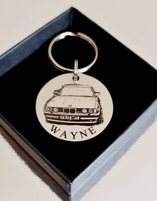 Laser Engraved photo keyring with gift box. Engraved from any clear image. Car gift
