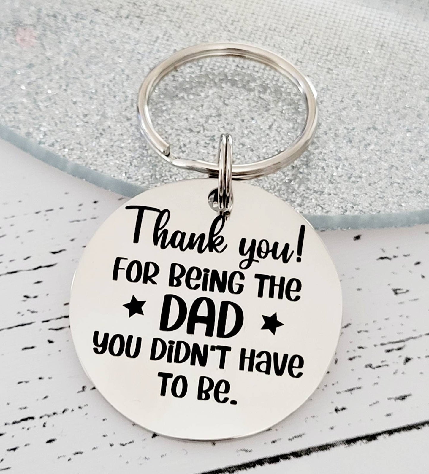 Personalised Step Dad Keyring. With optional message on the back.