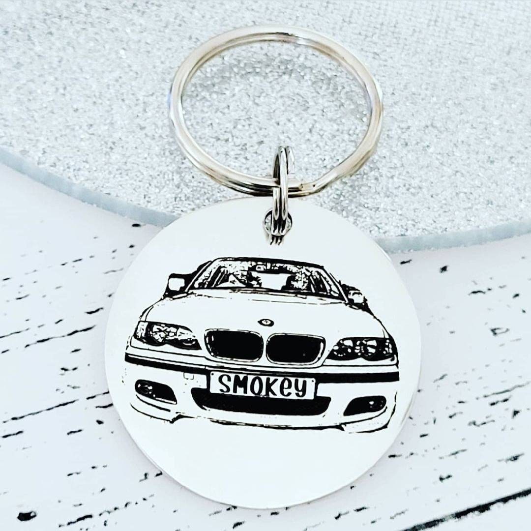 Laser Engraved photo keyring. Engraved from any clear image. Car gift