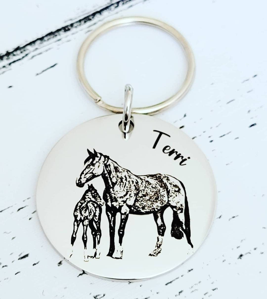 Horse Photo Keyring – Equestrian Gift, Engraved Stainless Steel Keychain, Personalised Keepsake