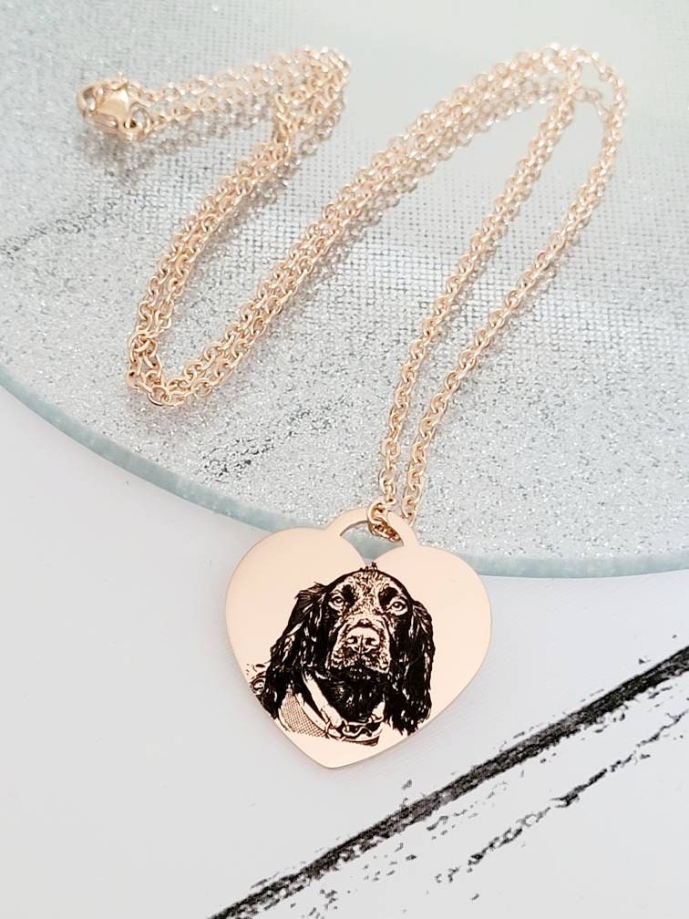 Personalised Heart Lock Necklace – 25mm Stainless Steel | Photo, Paw Print or Nose Print | Silver, Gold or Rose Gold Gift for Her