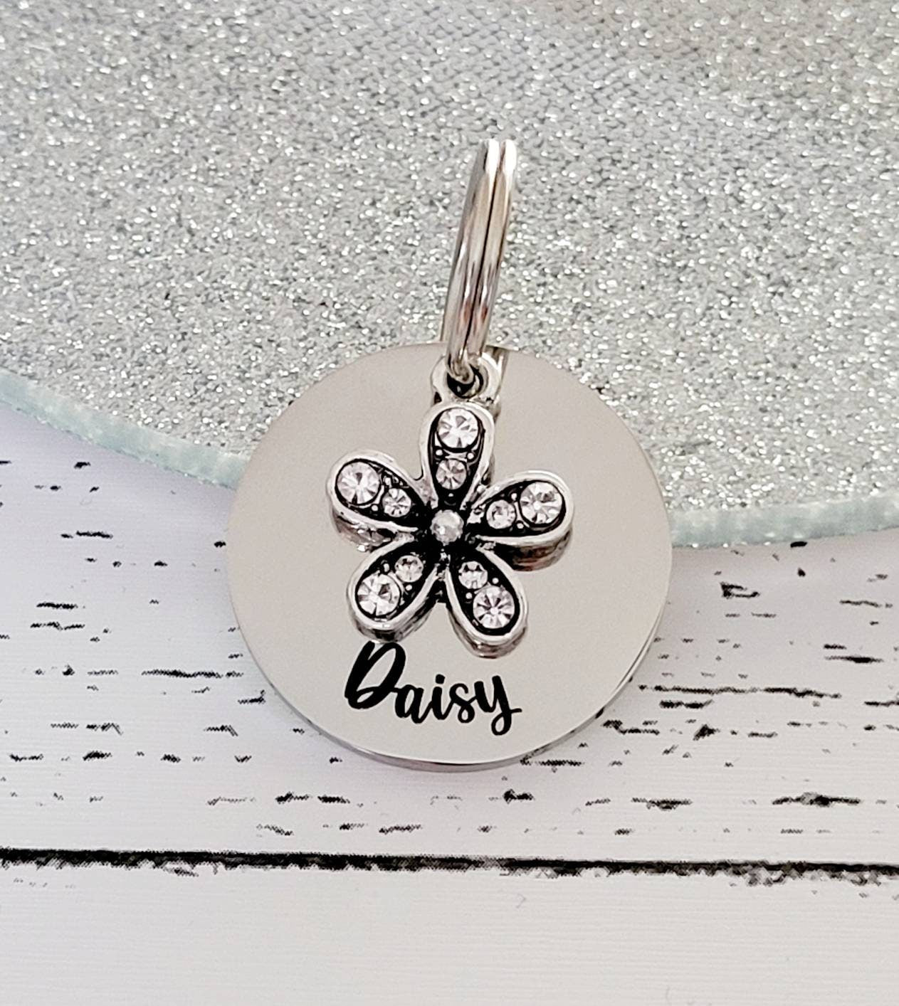 Daisy Bridle or saddle tag with sparkly daisy charm. Silver, gold or rose gold.