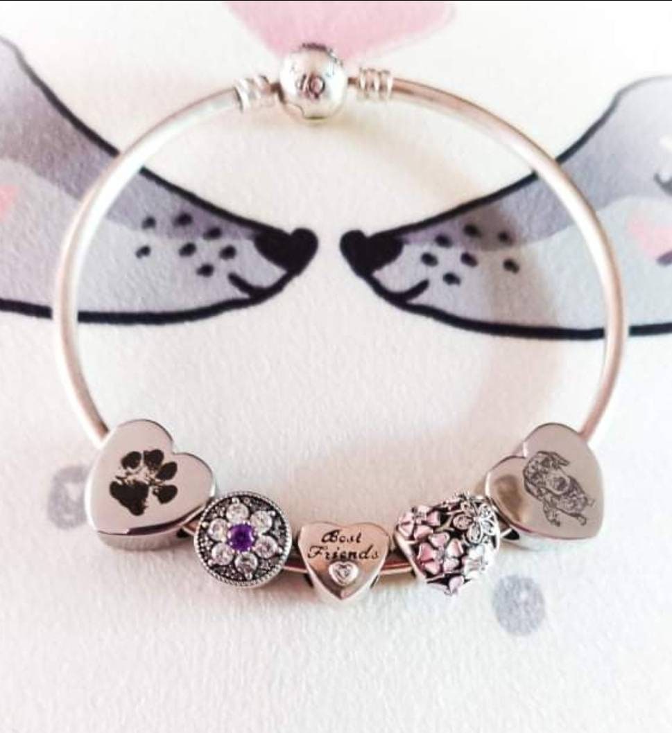 Photo, fingerprint, paw print gift, engraved personalised European charm (fit pandora)