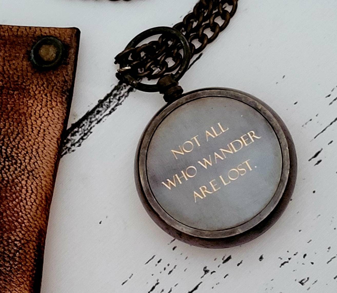 Beautiful brass, personalised engraved miniature working compass. Walking, sailing, hiking, keepsake.