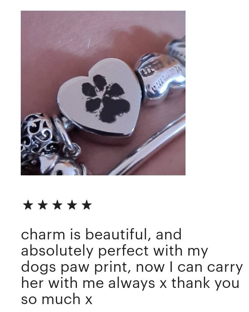 Pawprint, fingerprint,  handprintbgift, elasticated bracelet with engraved personalised European charm (fit pandora)
