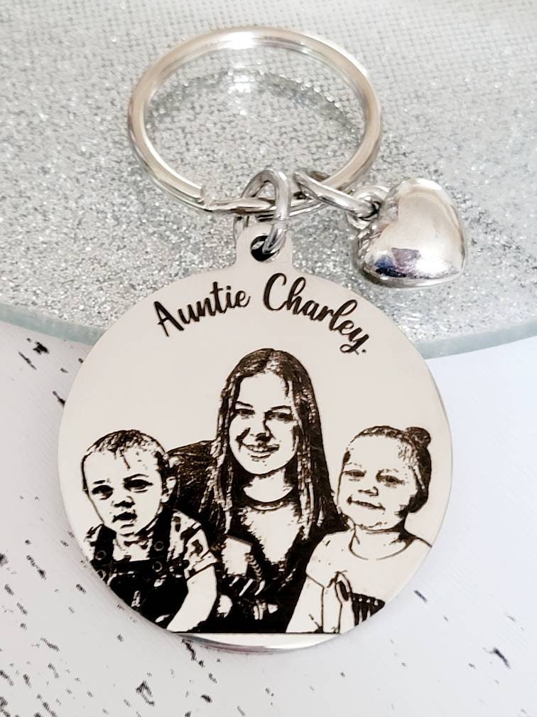Family Laser Engraved photo keyring. Engraved from any clear image.