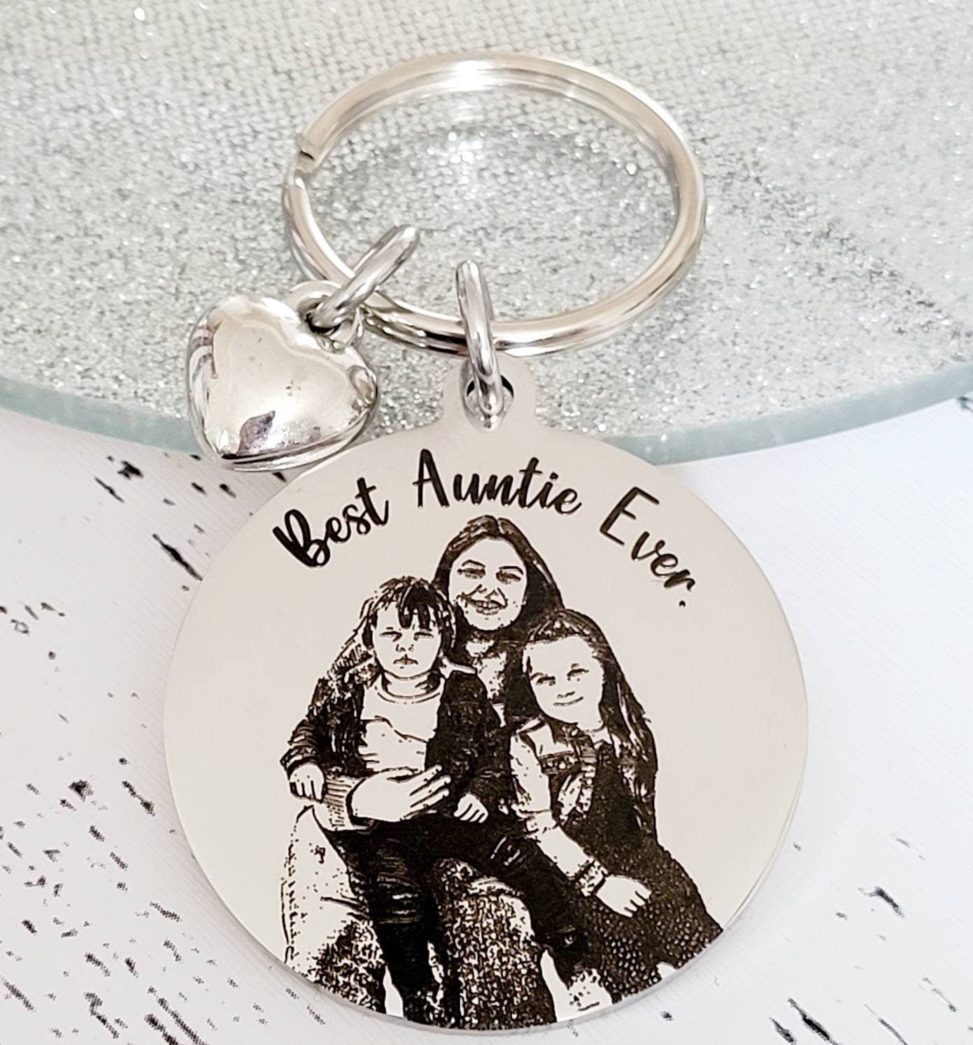 Family Laser Engraved photo keyring. Engraved from any clear image.