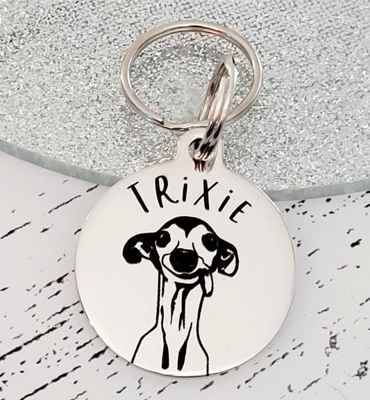 Whippet greyhound pet ID tag, dog tag, collar tag, cat tag, various colours, engraved