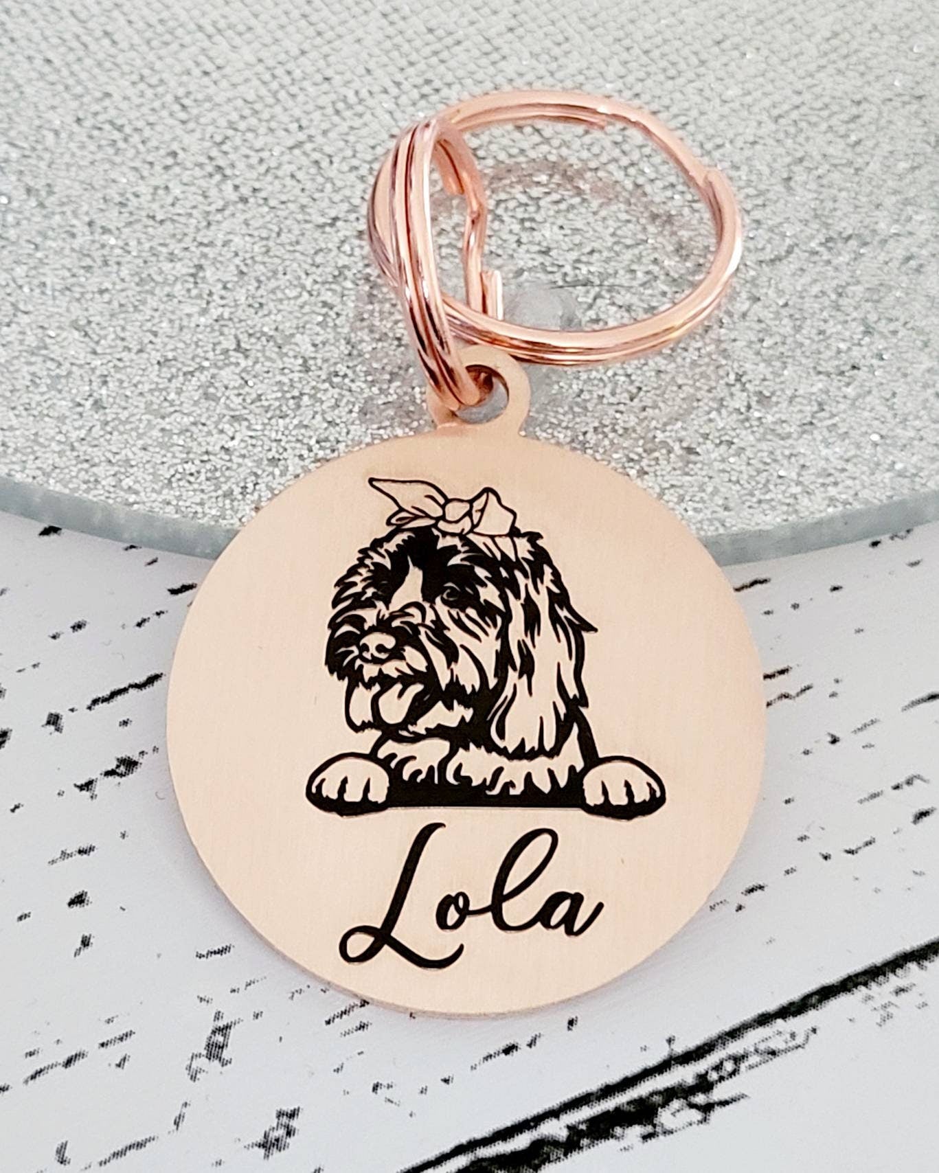 Dog heads personalised ID tags laser engraved,  stainless steel available in silver, gold and rose gold