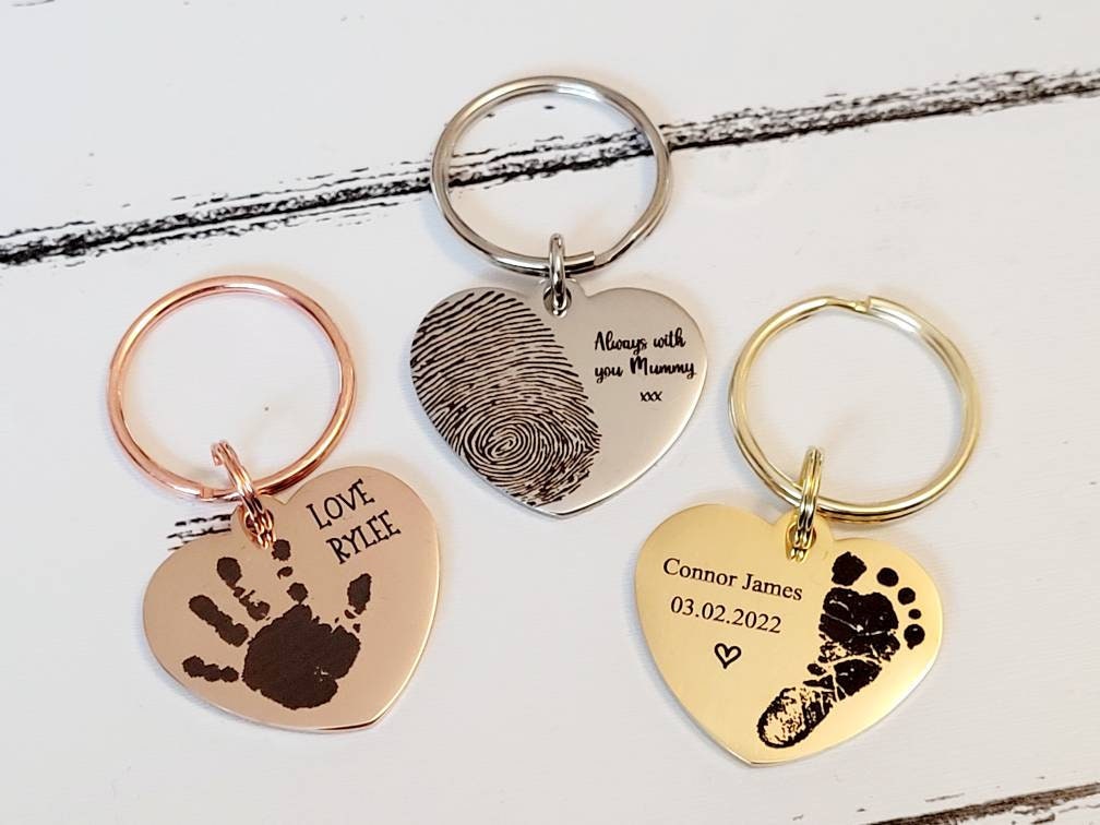 Actual handprint keyring. Footprint| finger print| nose print| family gift| daddy| custom gift| engraved