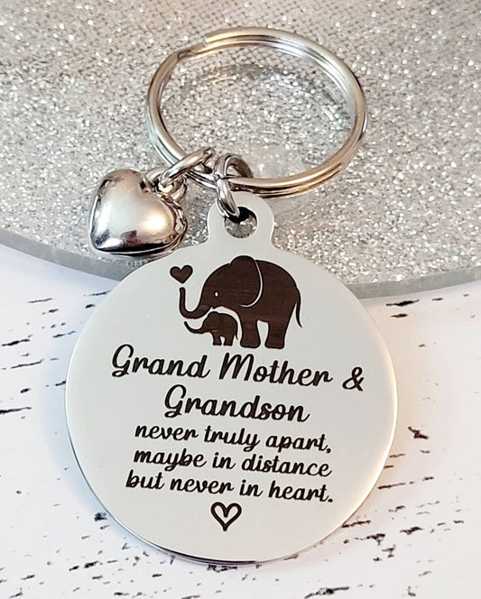 Mothers day, Grandmother and grandson keyring,  Can be personalised.