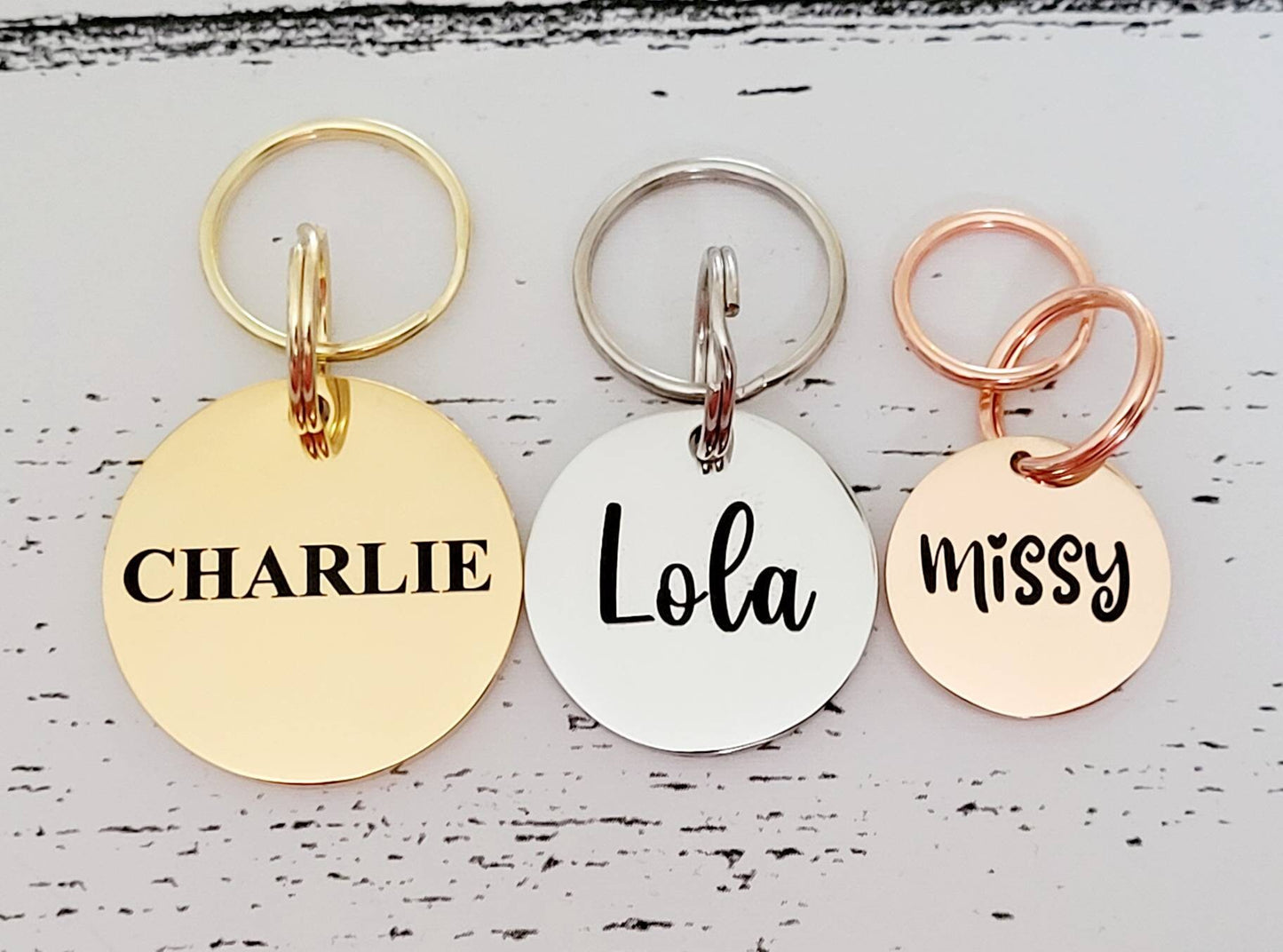 Simple pet ID tags laser engraved,  stainless steel available in rose gold, silver and gold.