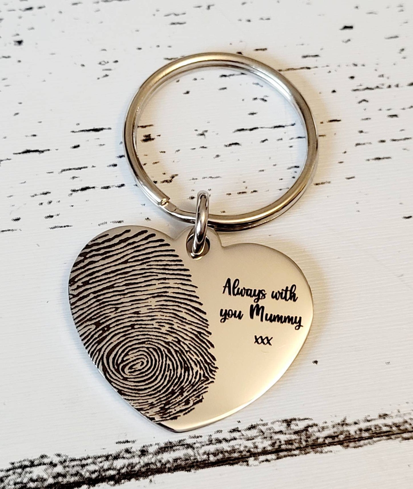 Actual fingerprint double print heart keyring. From a photo of your prints.