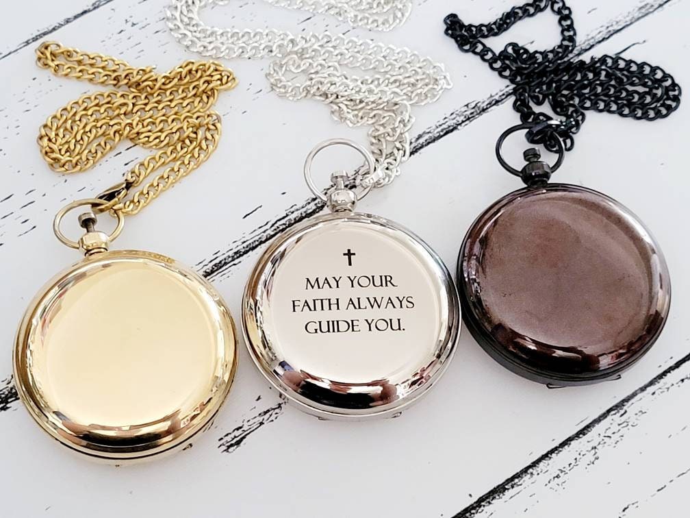 Beautiful premium personalised engraved compass or pocket watch. Christening gift, faith, religious.