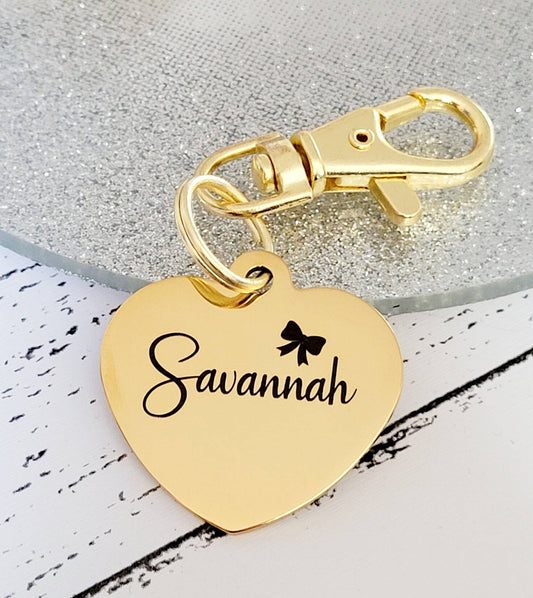 Bow design pet ID tags engraved,  stainless steel rose gold heart with bow design.