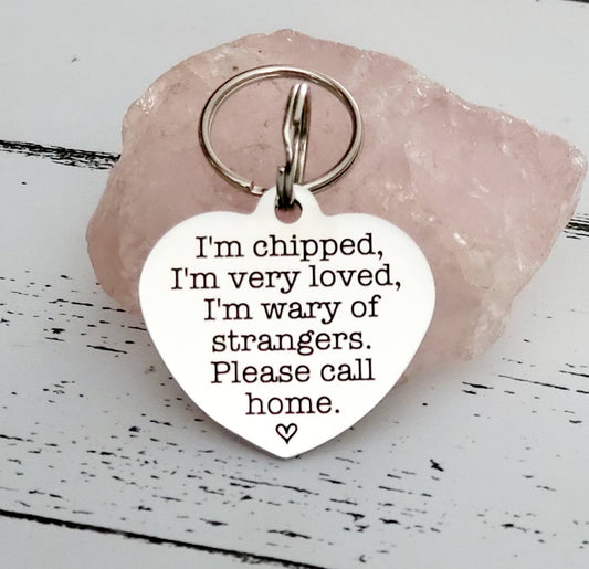 I'm chipped dog tag engraved hearts,  stainless steel available in silver, gold and rose gold