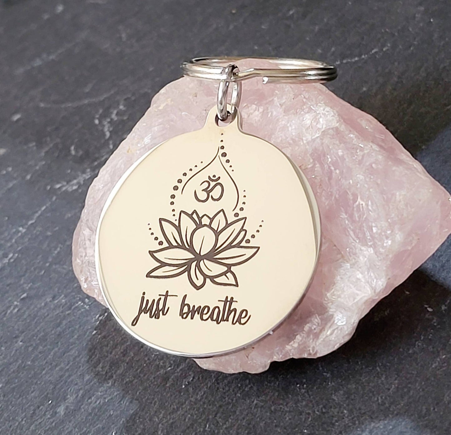 Just breathe spiritual Keyring. With optional message on the back.