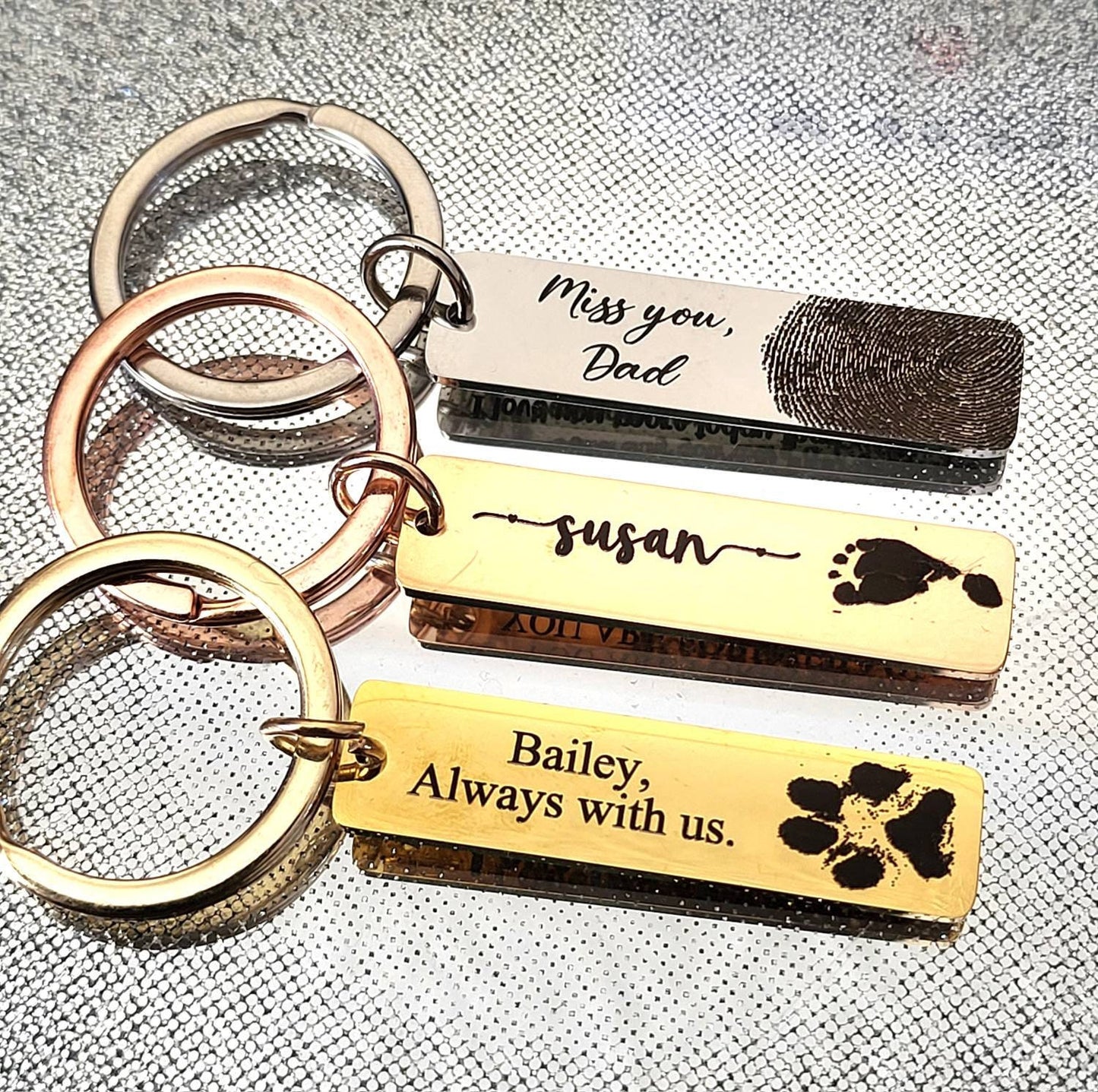 Actual footprint, paw print or fingerprint keyring. From any photo.
